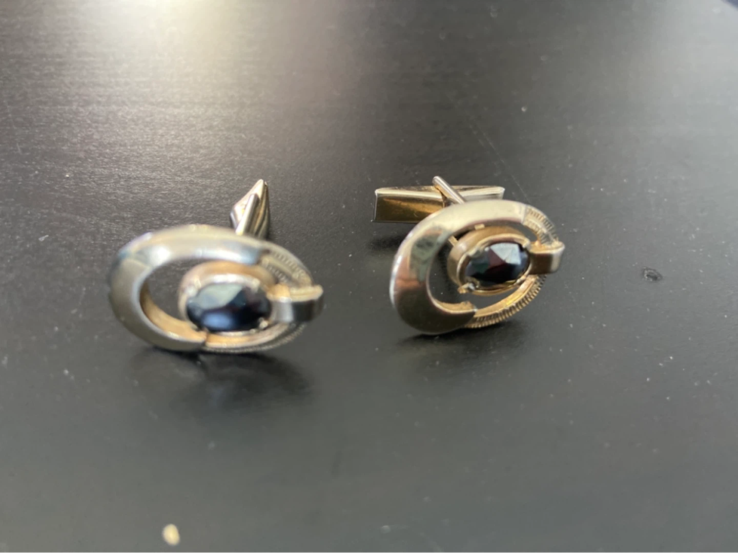 VINTAGE Gold Tone Cufflinks with Dark Stone Accent