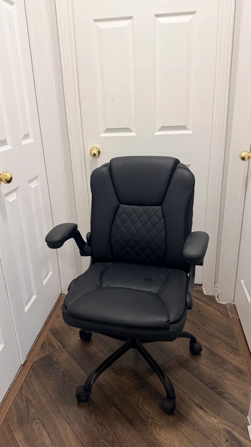 Black Faux Leather Office Chair with Padded Arms