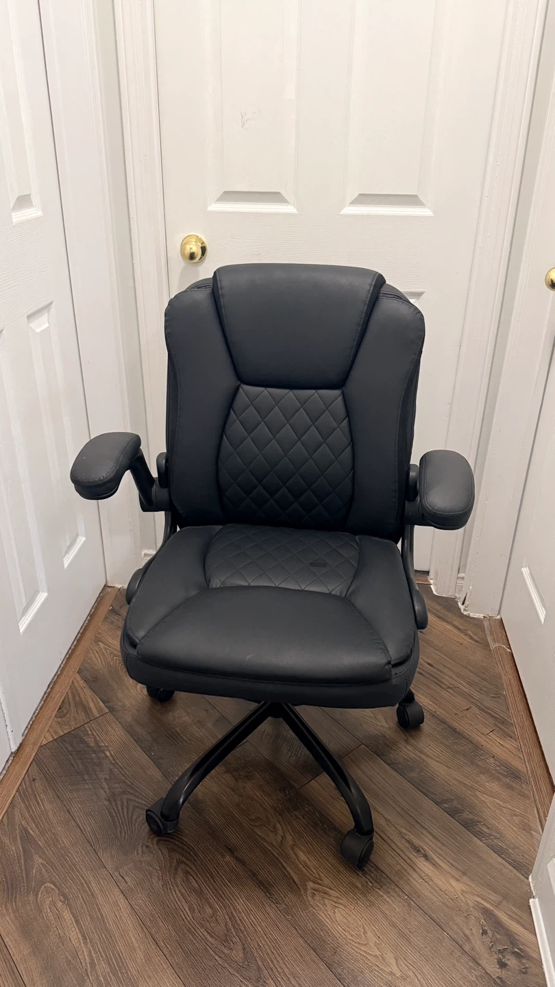 Black Faux Leather Office Chair with Padded Arms - photo 2