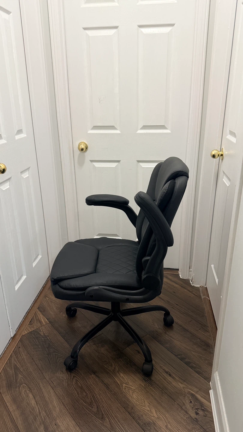 Black Faux Leather Office Chair with Padded Arms - photo 3
