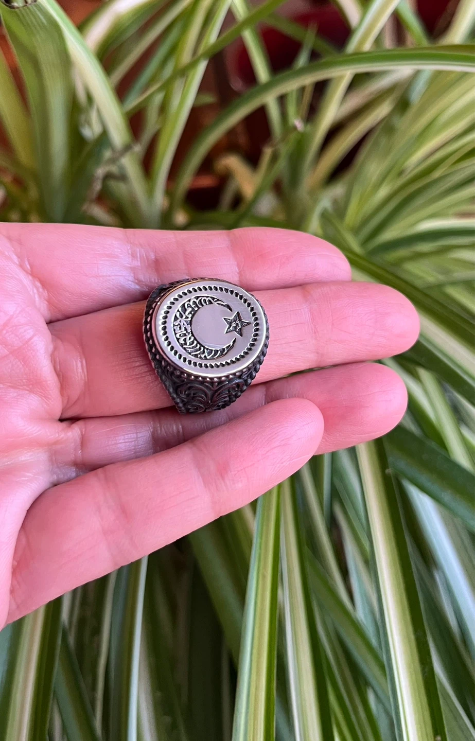 Stainless steel Moon and Star Ring. Size11