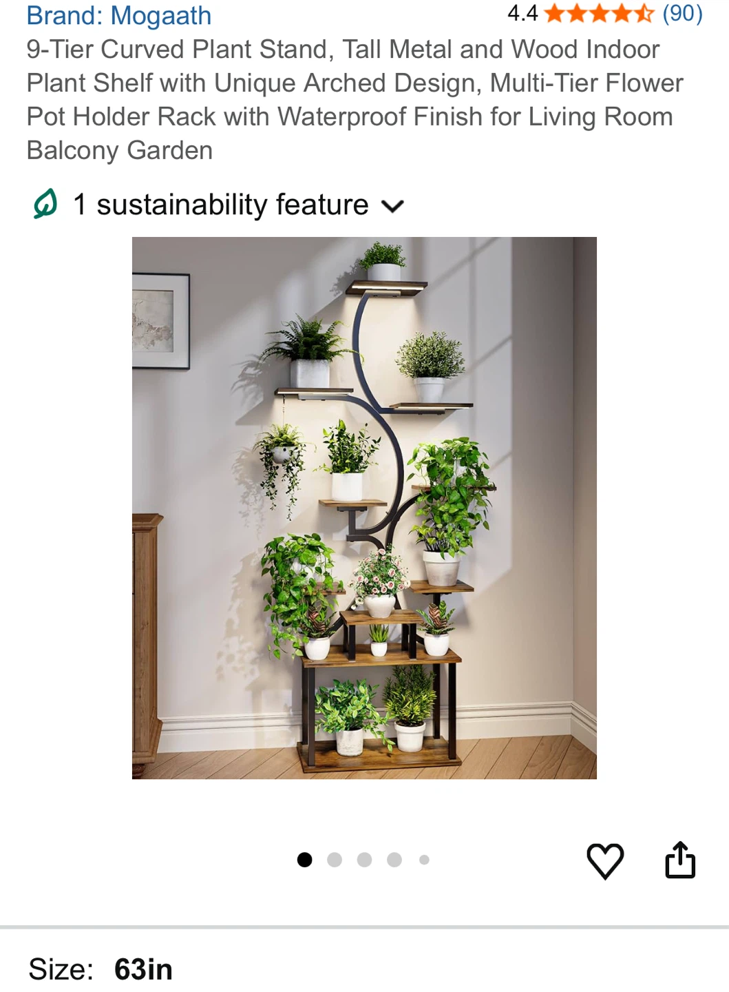 Mogaath 9-Tier Curved Plant Stand - 63in Tall Metal and Wood