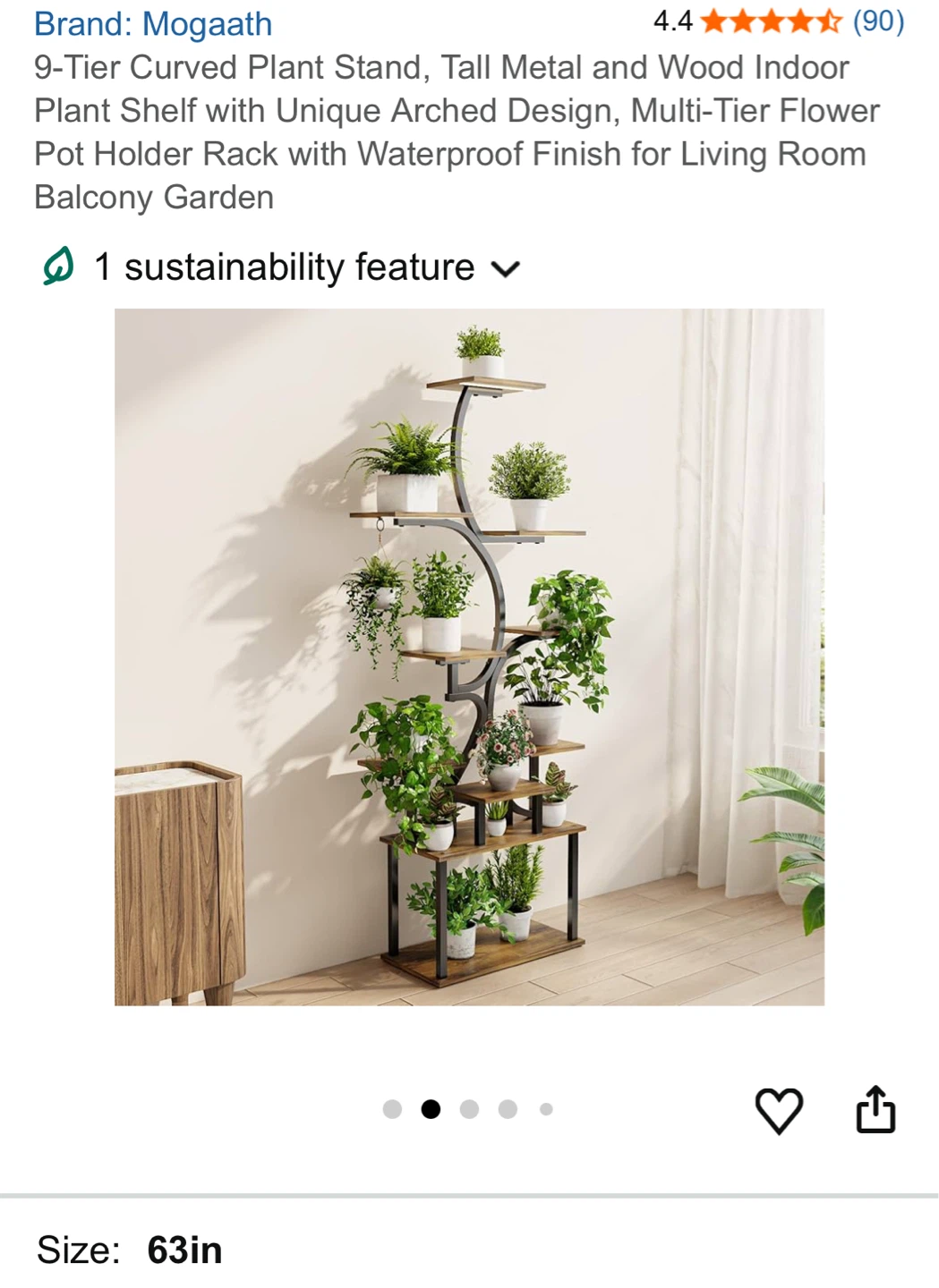 Mogaath 9-Tier Curved Plant Stand - 63in Tall Metal and Wood - photo 2