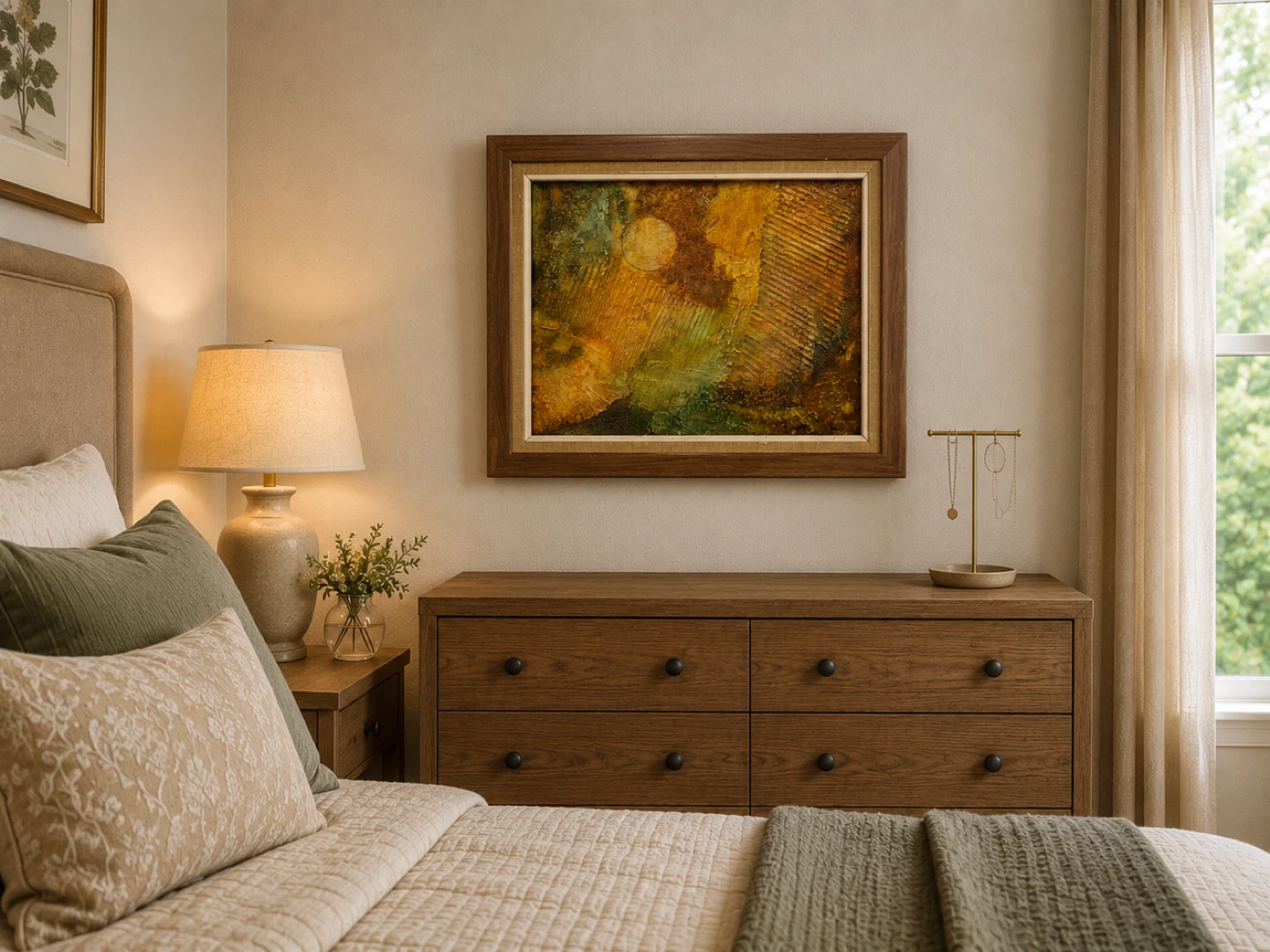 Vintage Mid-Century Modern Mixed Media Painting in Wood Frame