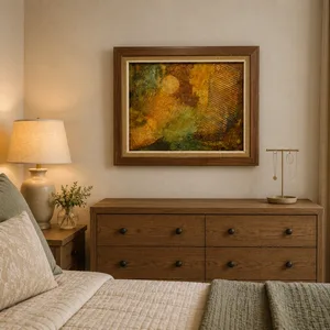 Vintage Mid-Century Modern Mixed Media Painting in Wood Frame