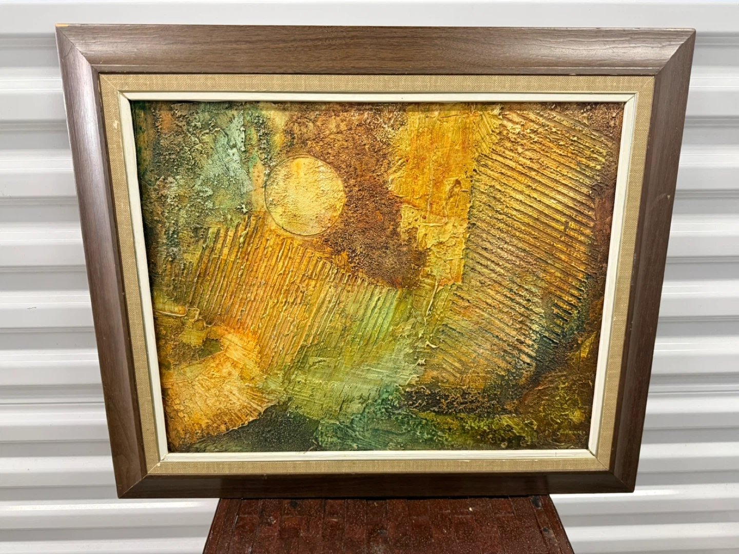 Vintage Mid-Century Modern Mixed Media Painting in Wood Frame - photo 3