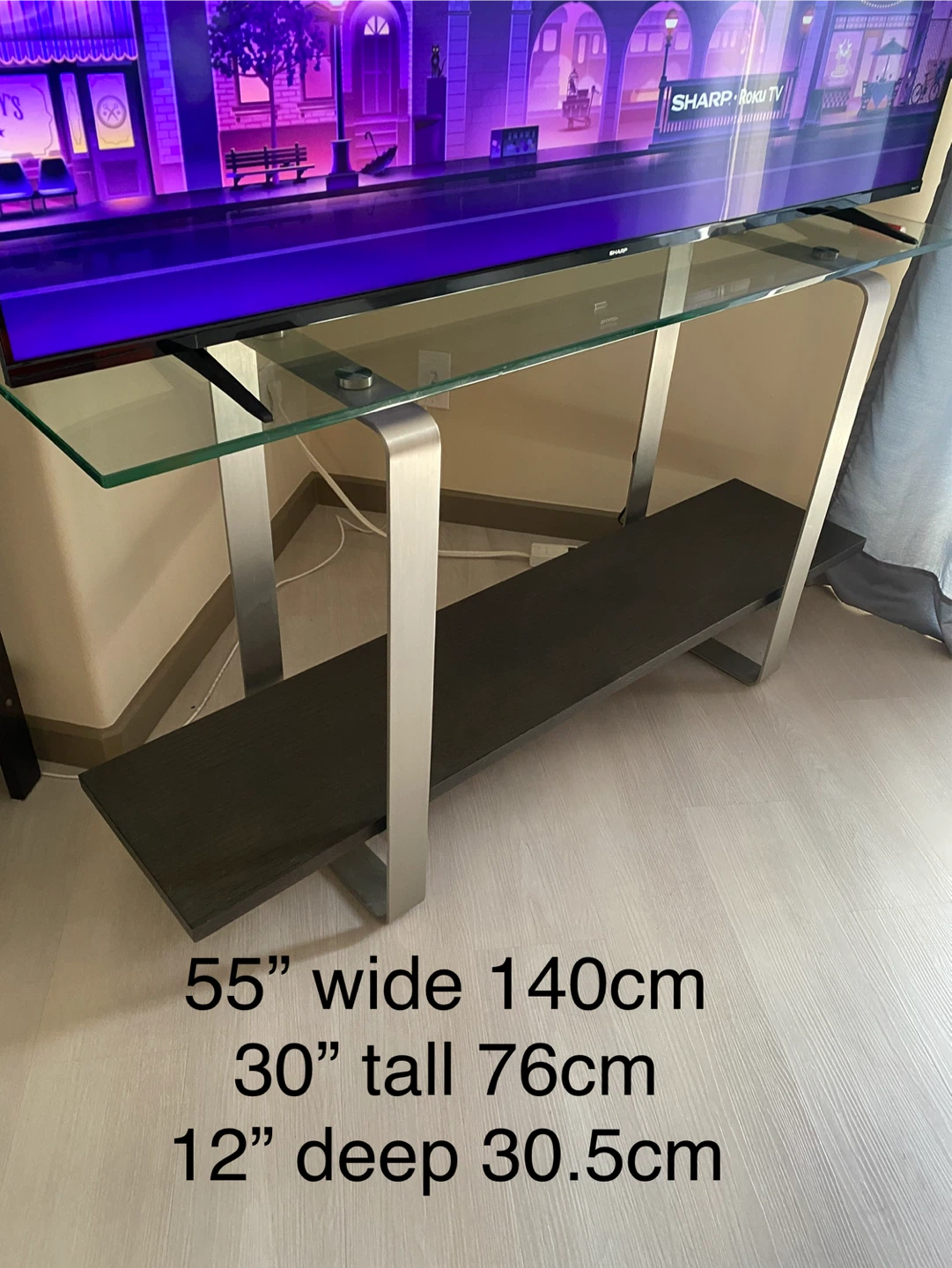 Glass and Metal TV Stand - 55" Wide