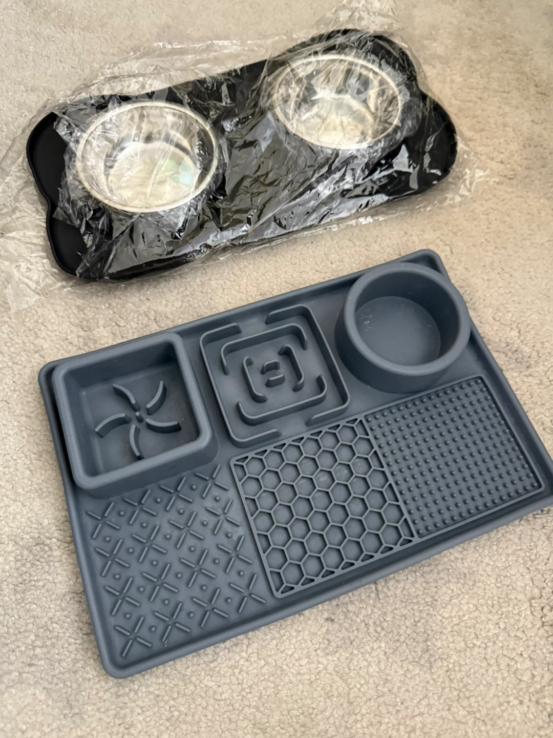 Pet Slow Feeder Mat with Stainless Steel Bowls - photo 2