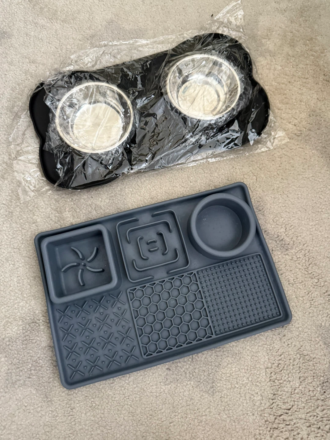 Pet Slow Feeder Mat with Stainless Steel Bowls