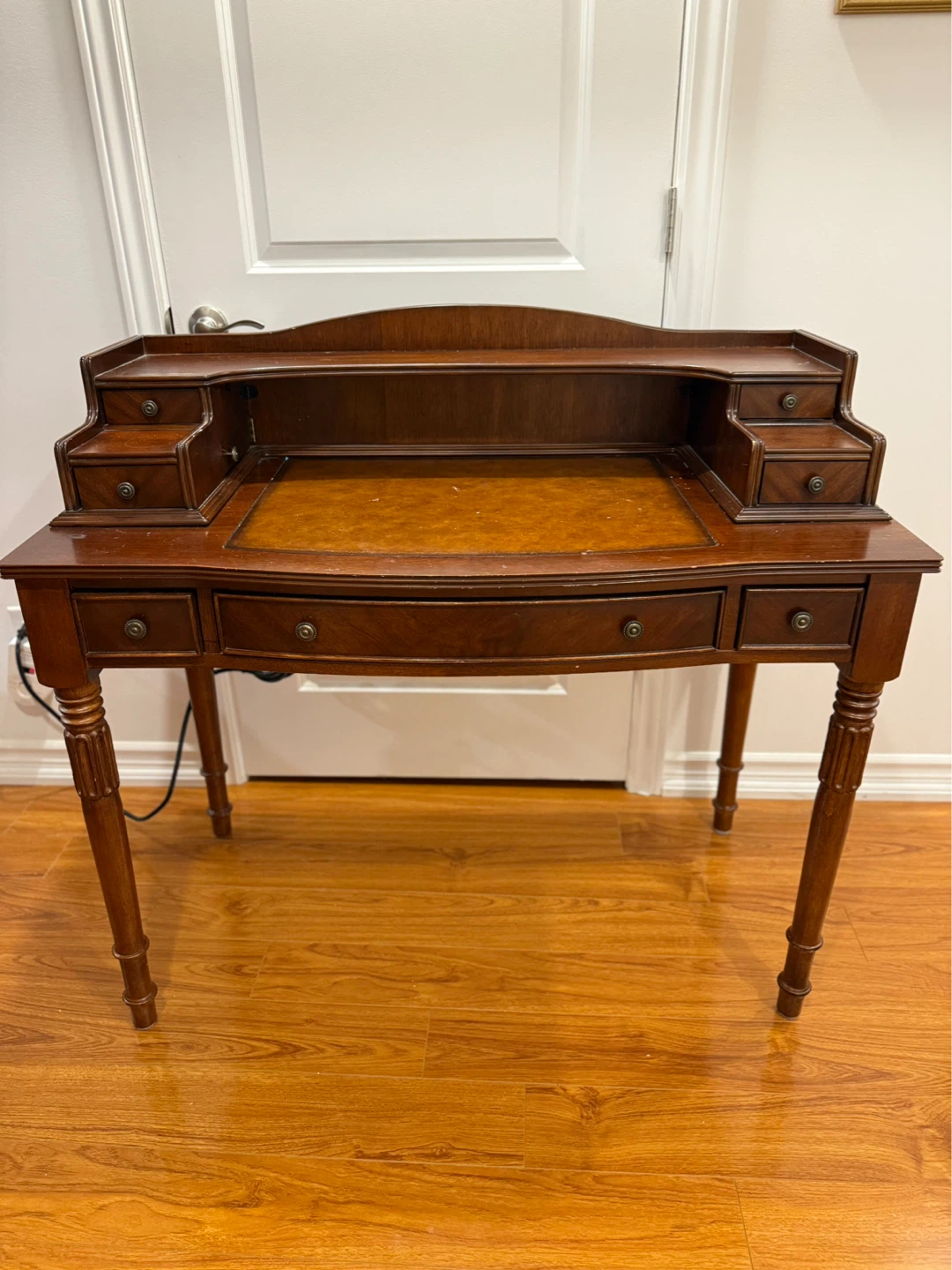 Dark Wood Secretary Desk with Built-in Power