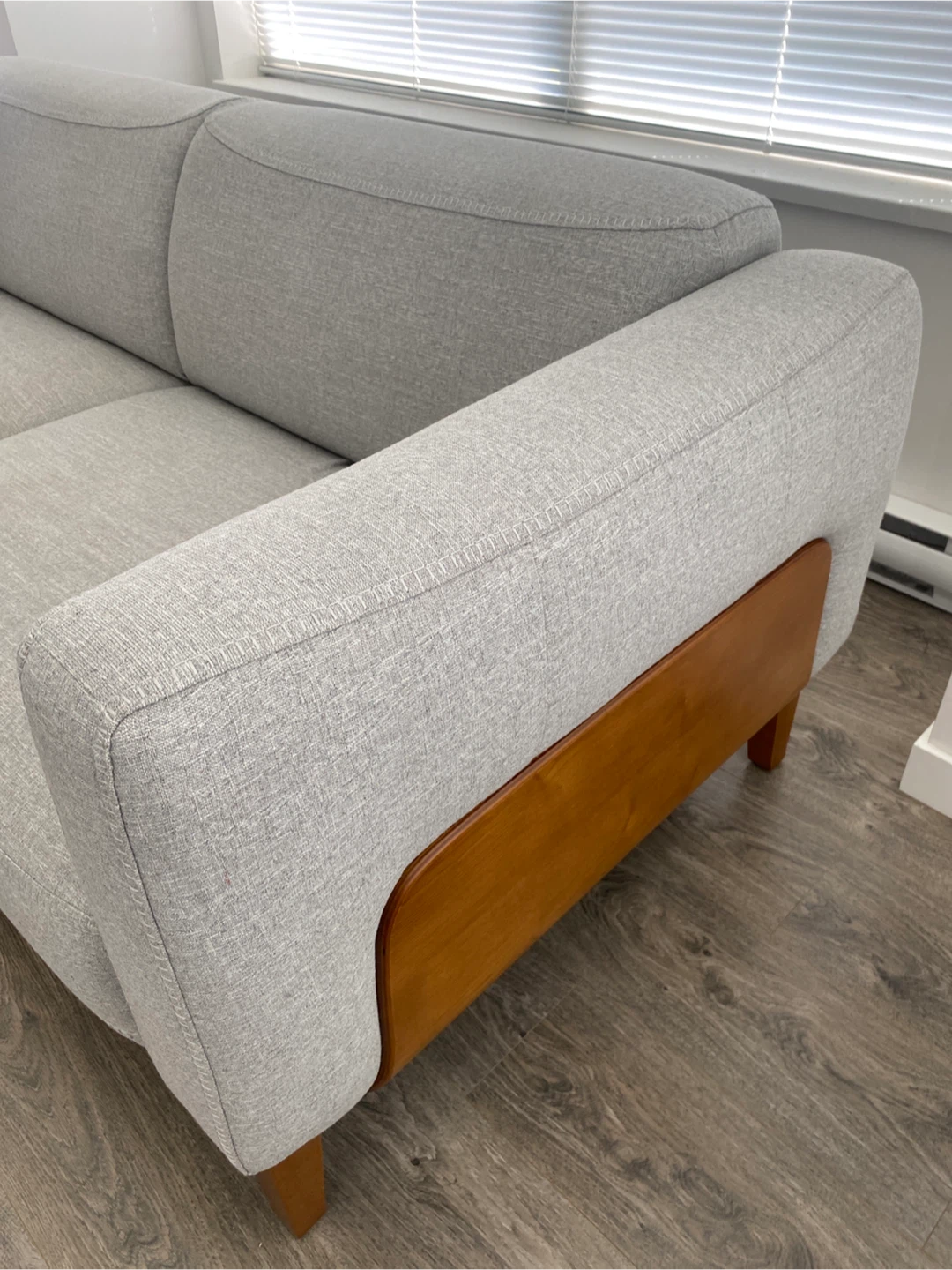 Grey Fabric Sofa with Wooden Accents - photo 3
