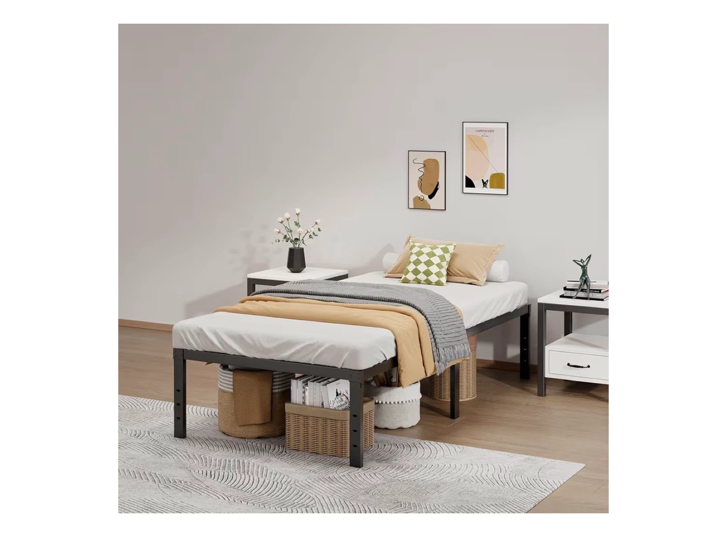 Twin XL Metal Bed Frame + mattress+ pad