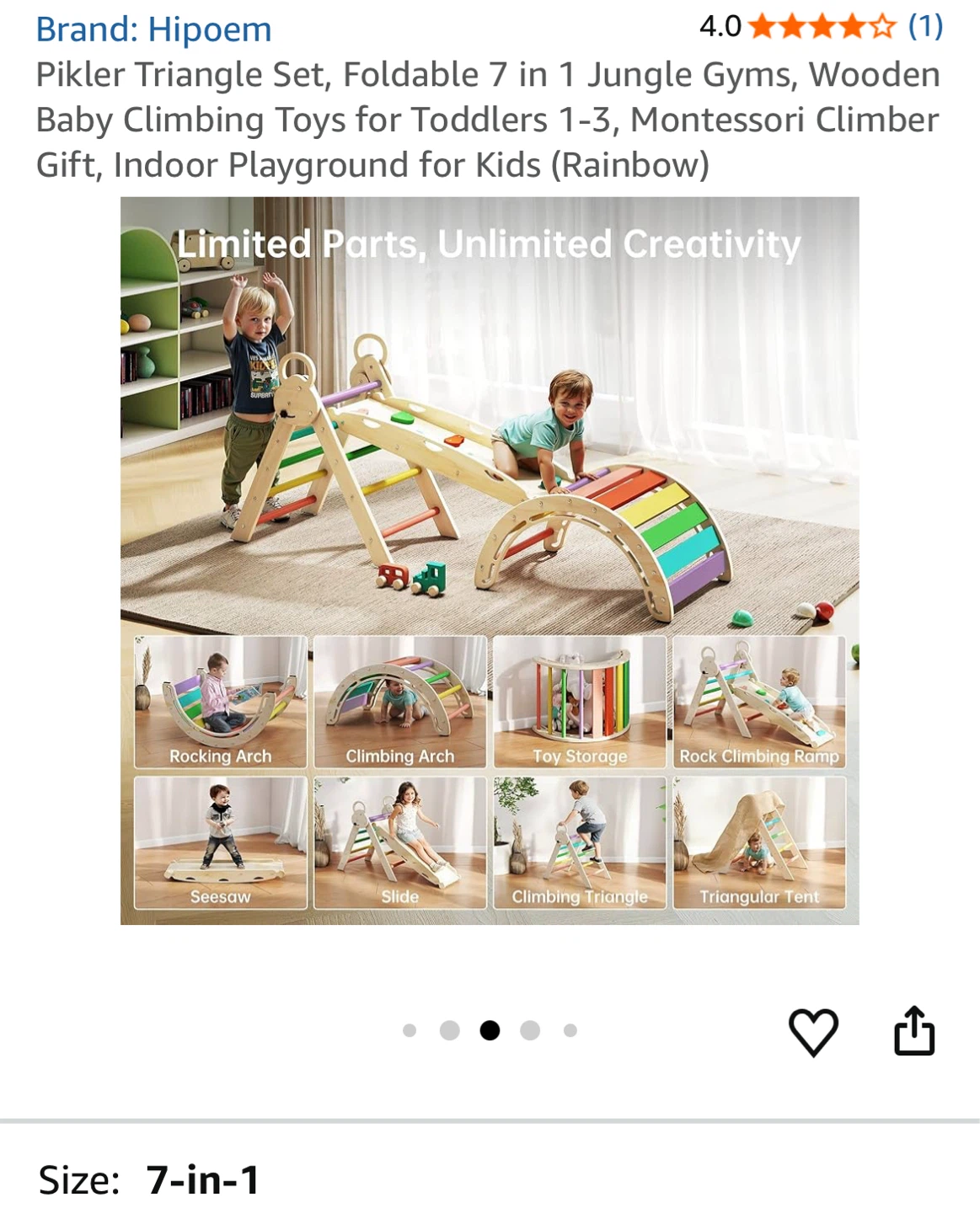 Hipoem Foldable 7-in-1 Pikler Triangle Set for Toddlers - photo 4