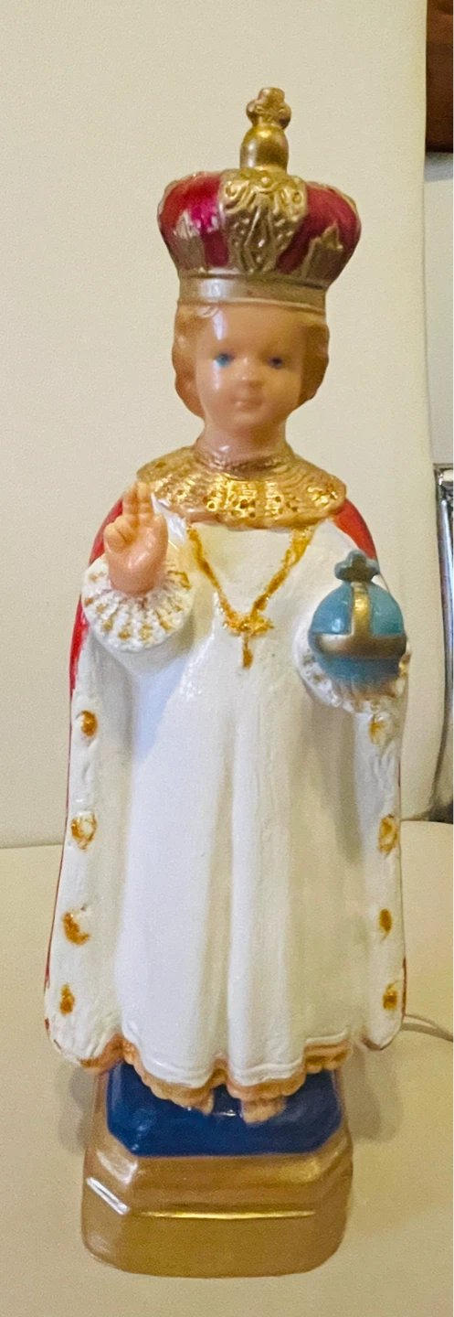 Vintage Illuminated Infant Jesus Figurine with Crown and Orb
