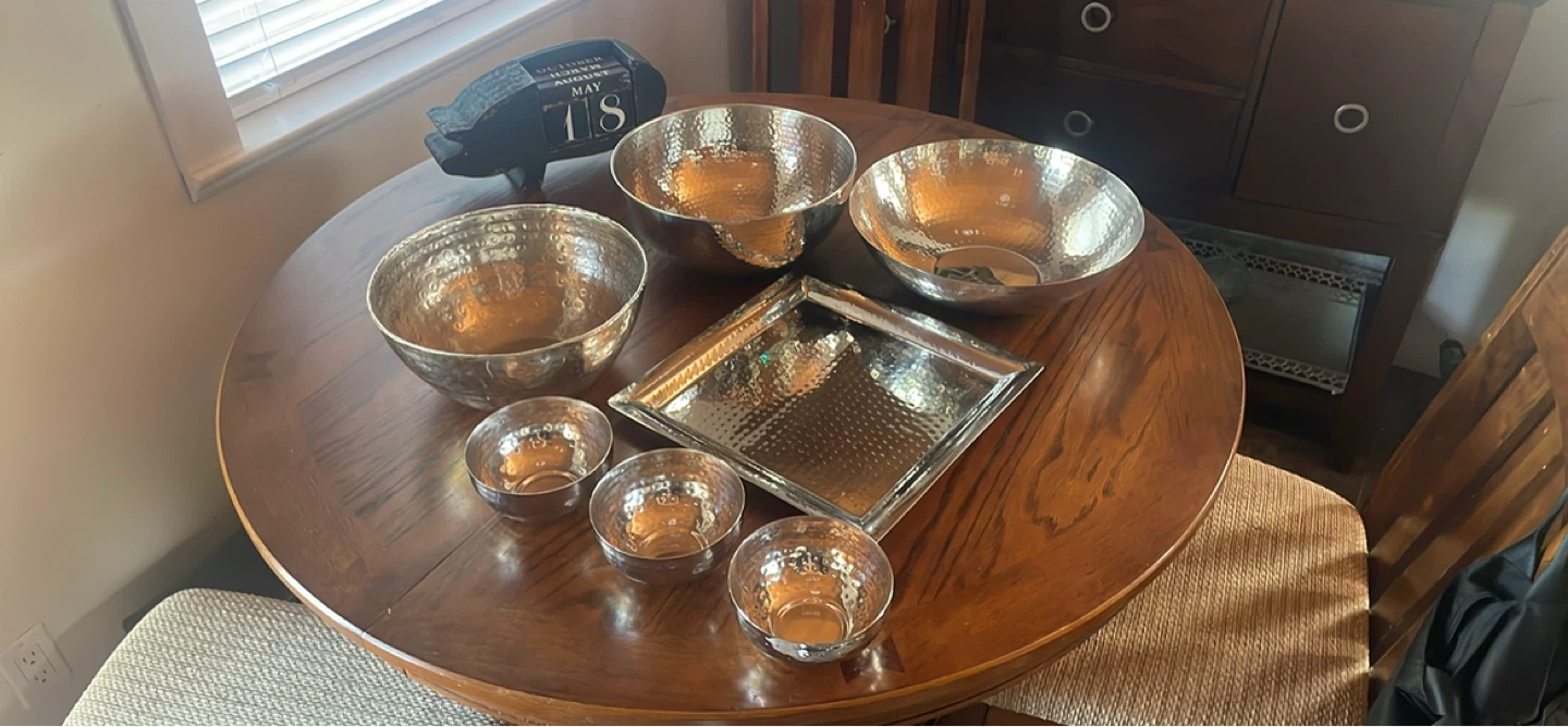Hammered Metal Bowl Set with Tray