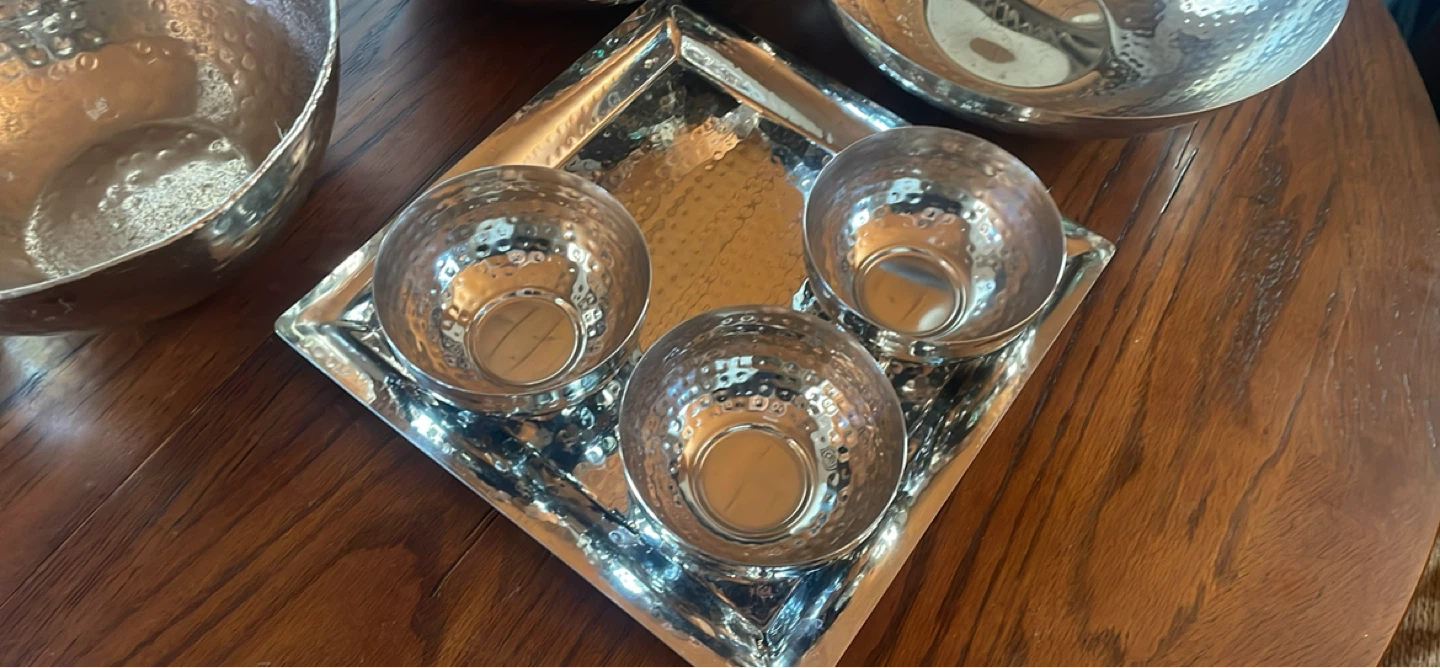 Hammered Metal Bowl Set with Tray - photo 2
