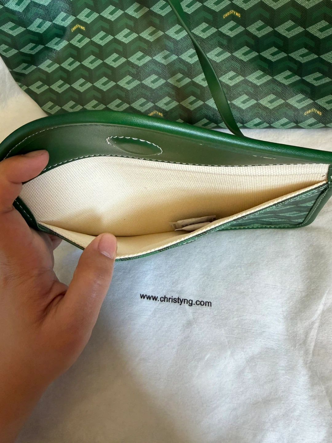 Christy Ng Green Monogram Tote Bag with Pouch - photo 3
