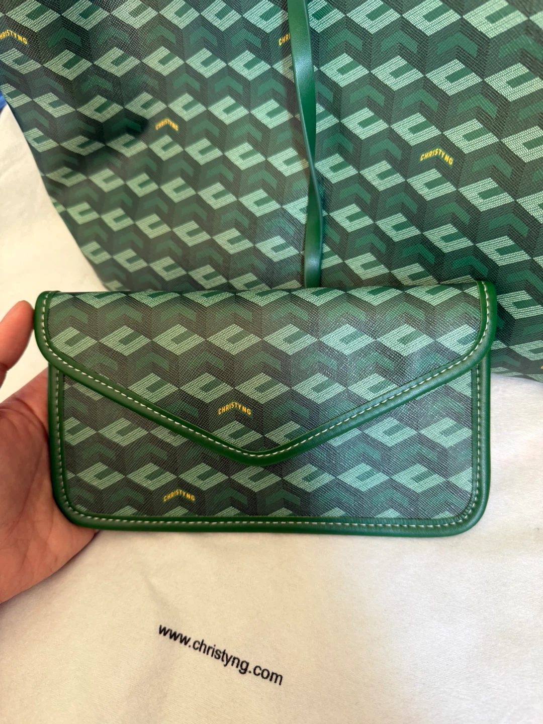 Christy Ng Green Monogram Tote Bag with Pouch - photo 2
