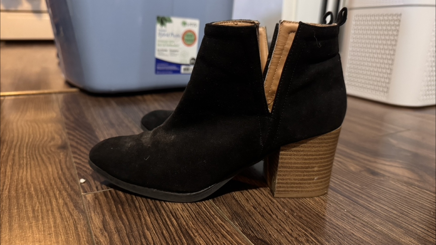 Black Ankle Boots with Wooden Heel