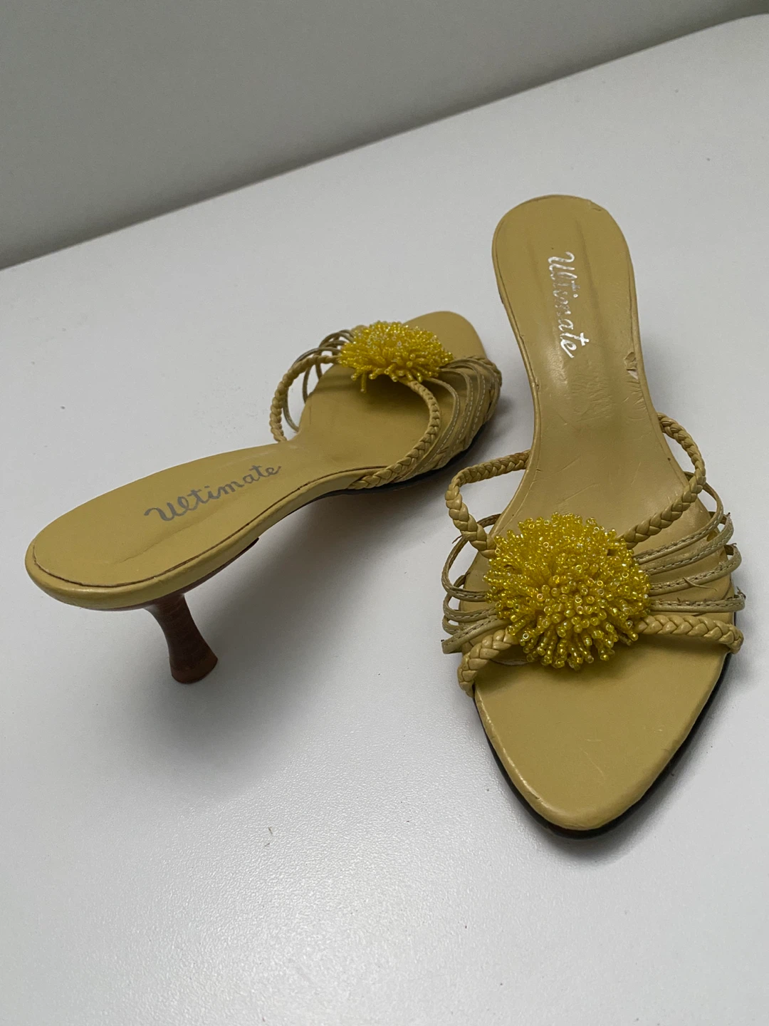 Yellow Ultimate Heeled Sandals with Beaded Flower