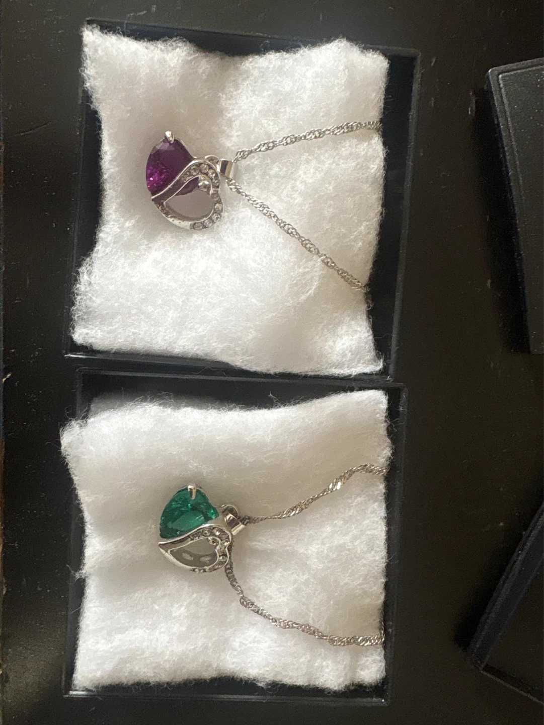 Heart Pendant Necklaces - Purple and Green Gems