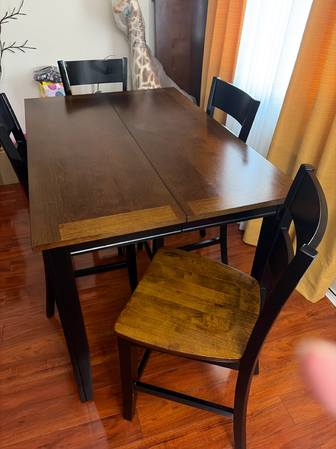 Dark Wood Dining Table with Extension Leaf
