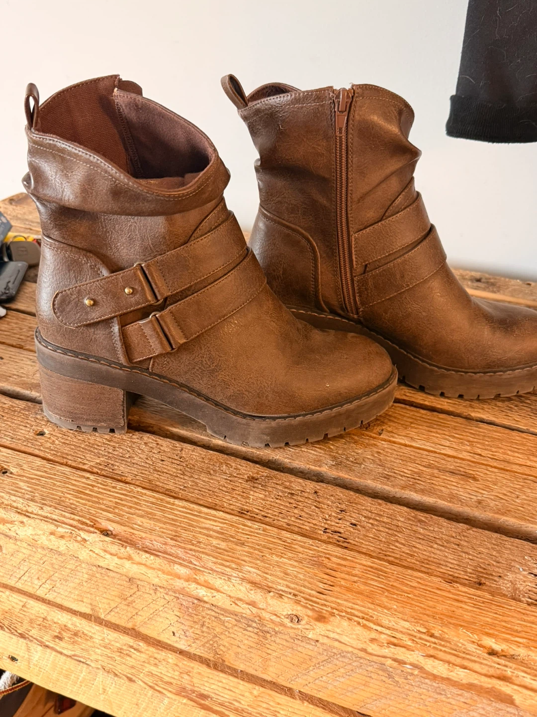 Brown Faux Leather Ankle Boots - Size 38