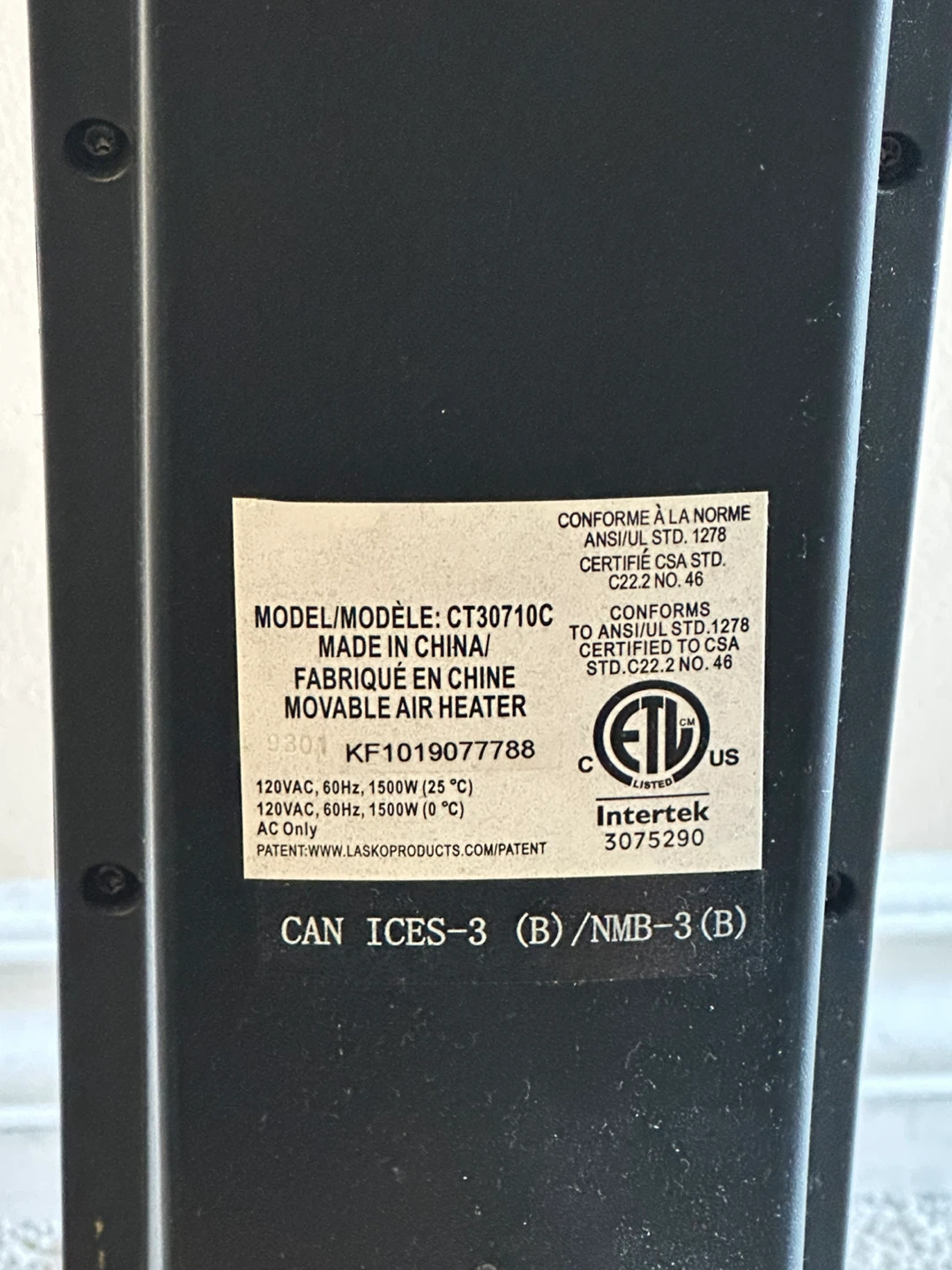 Lasko CT30710C Air Heater - photo 3