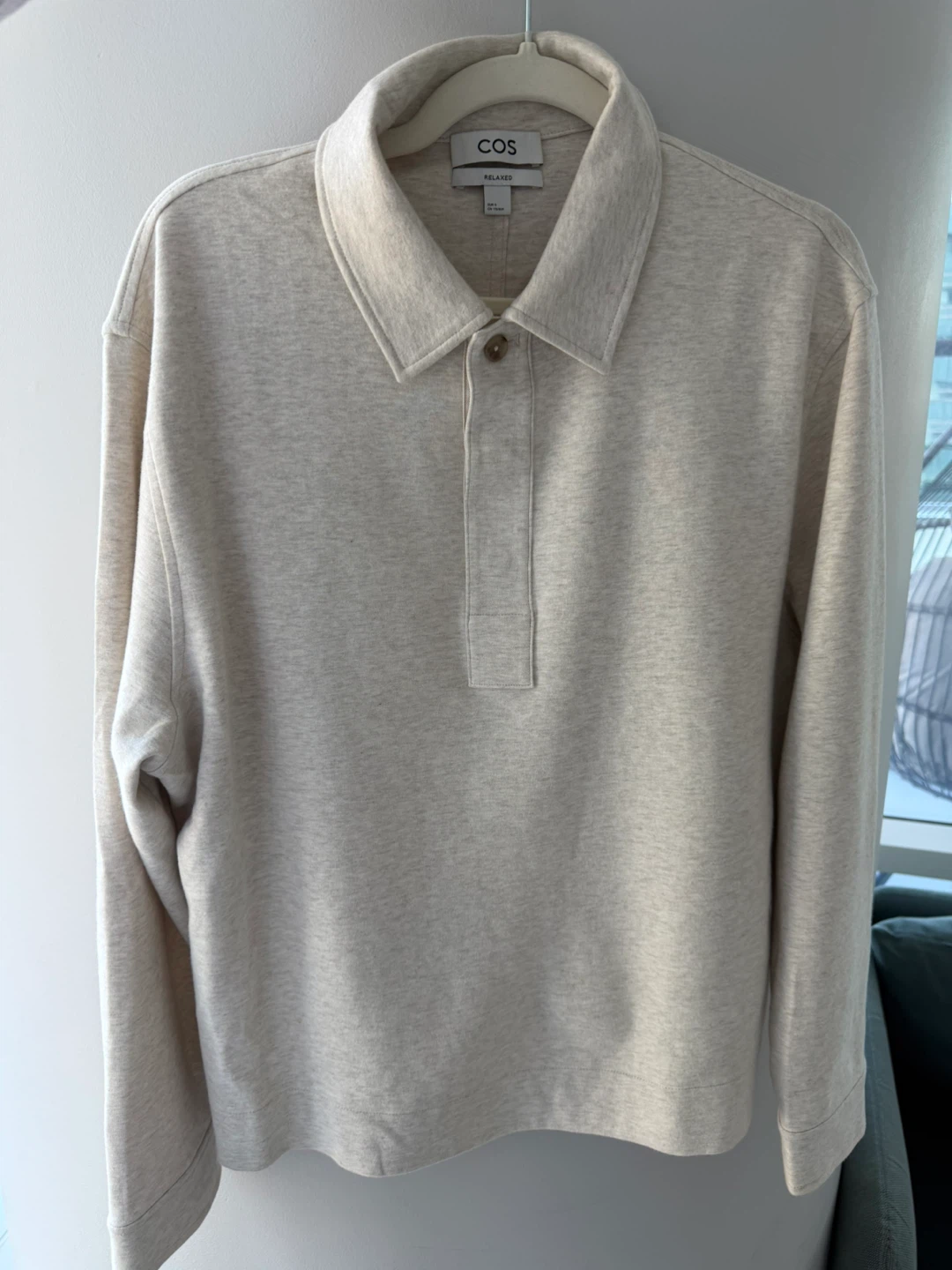 COS Relaxed Fit Long Sleeve Polo Shirt - Beige - Size S