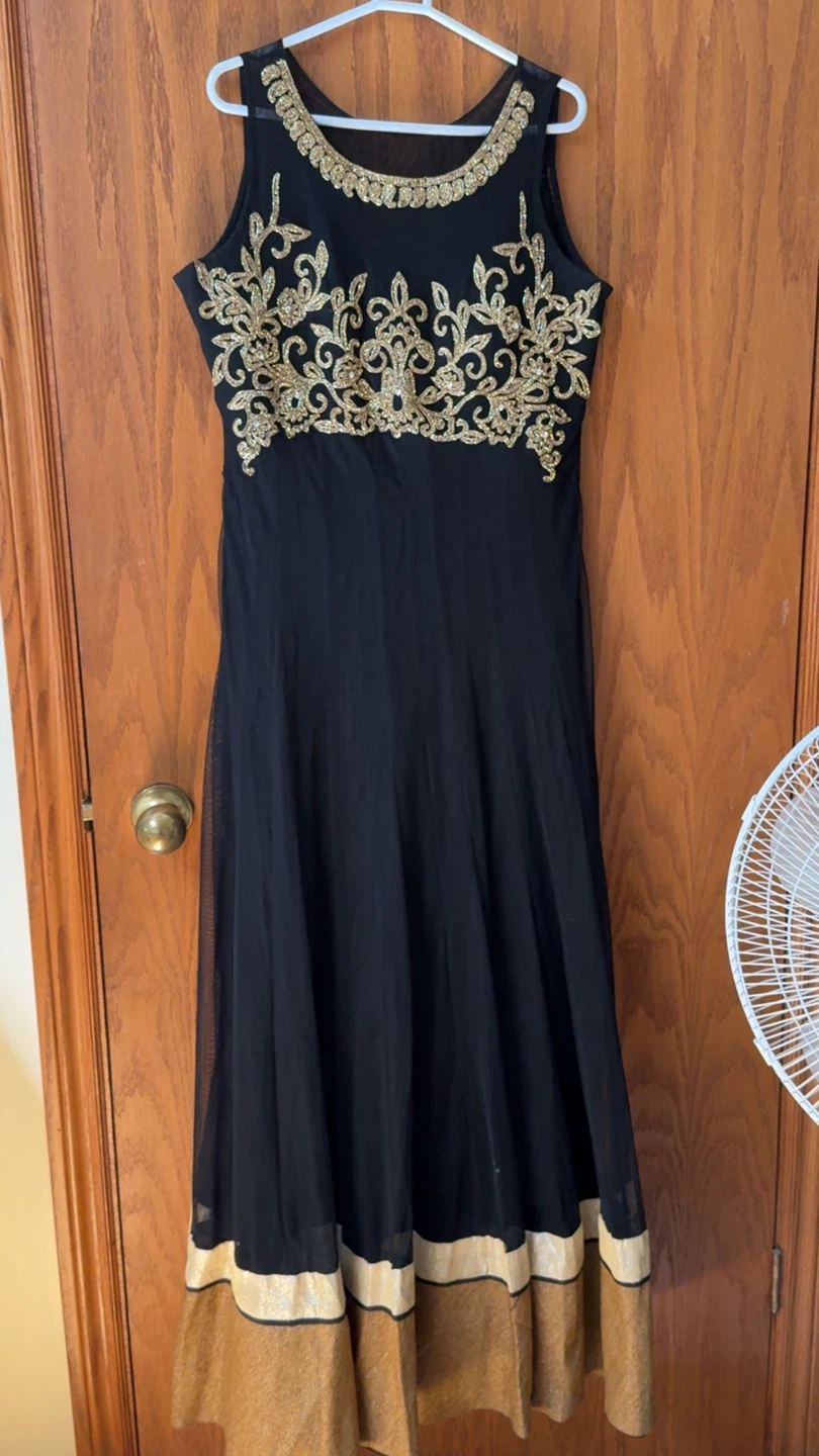Black dress with gold embroidery