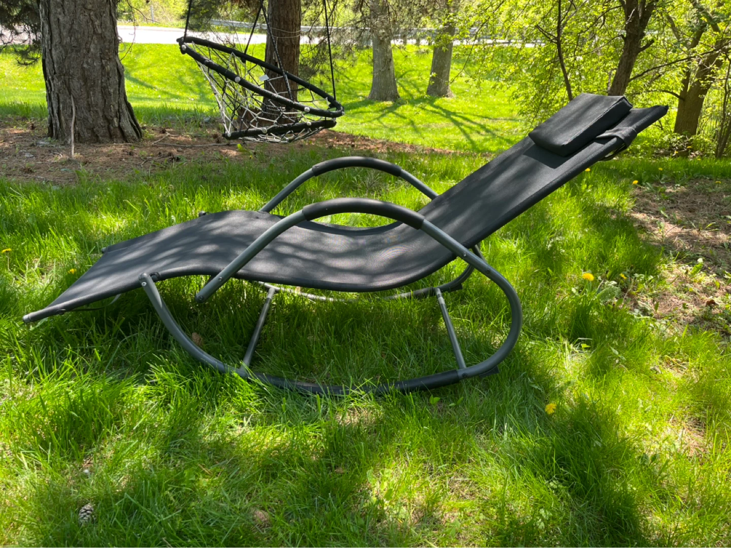 Grey Outdoor Rocking Lounge Chair with Headrest - photo 3