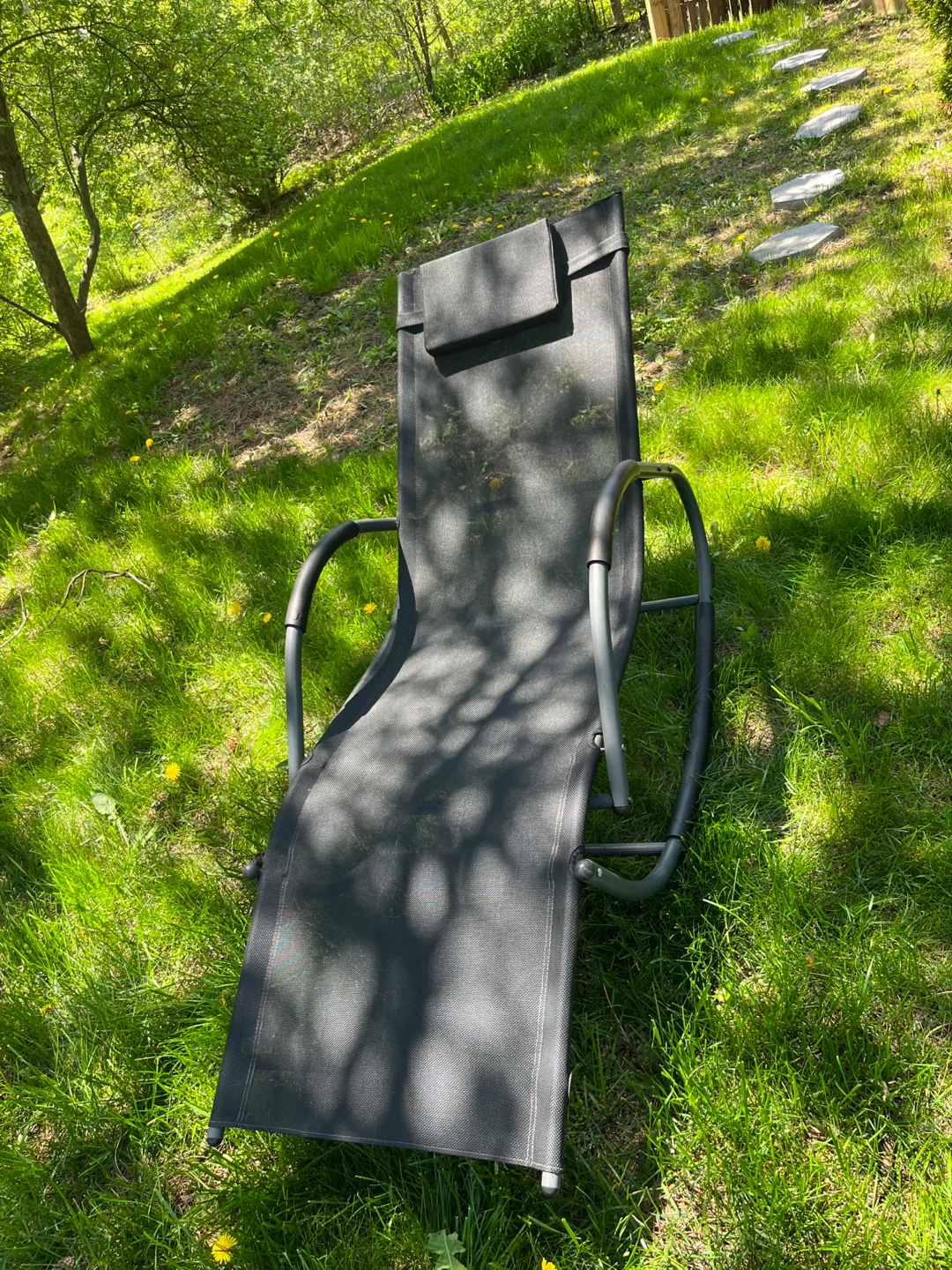 Grey Outdoor Rocking Lounge Chair with Headrest