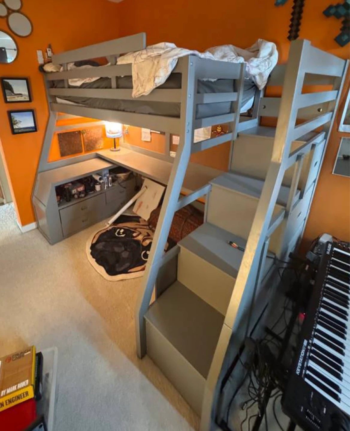 Grey Loft Bed with Desk and Storage - photo 3