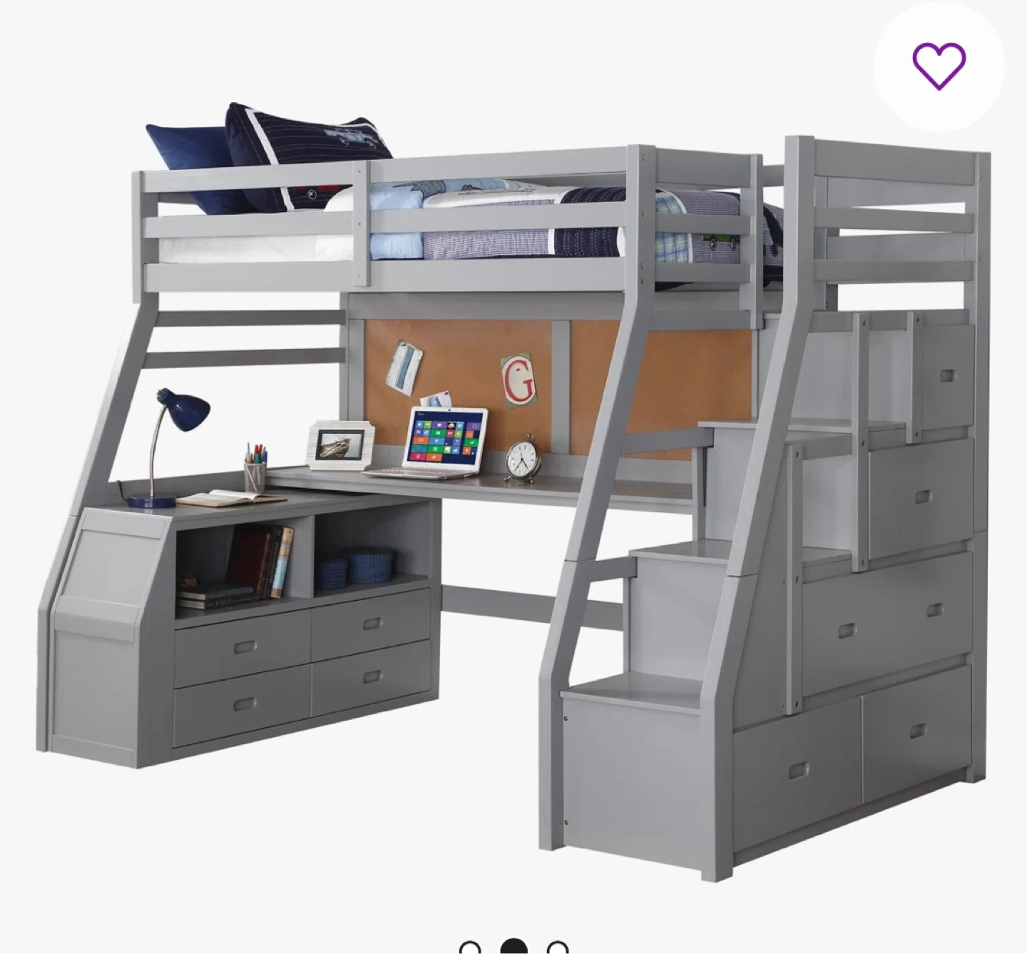 Grey Loft Bed with Desk and Storage - photo 4