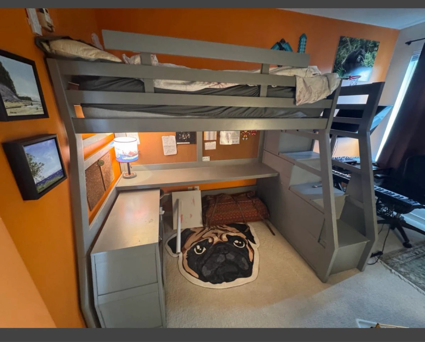 Grey Loft Bed with Desk and Storage - photo 2