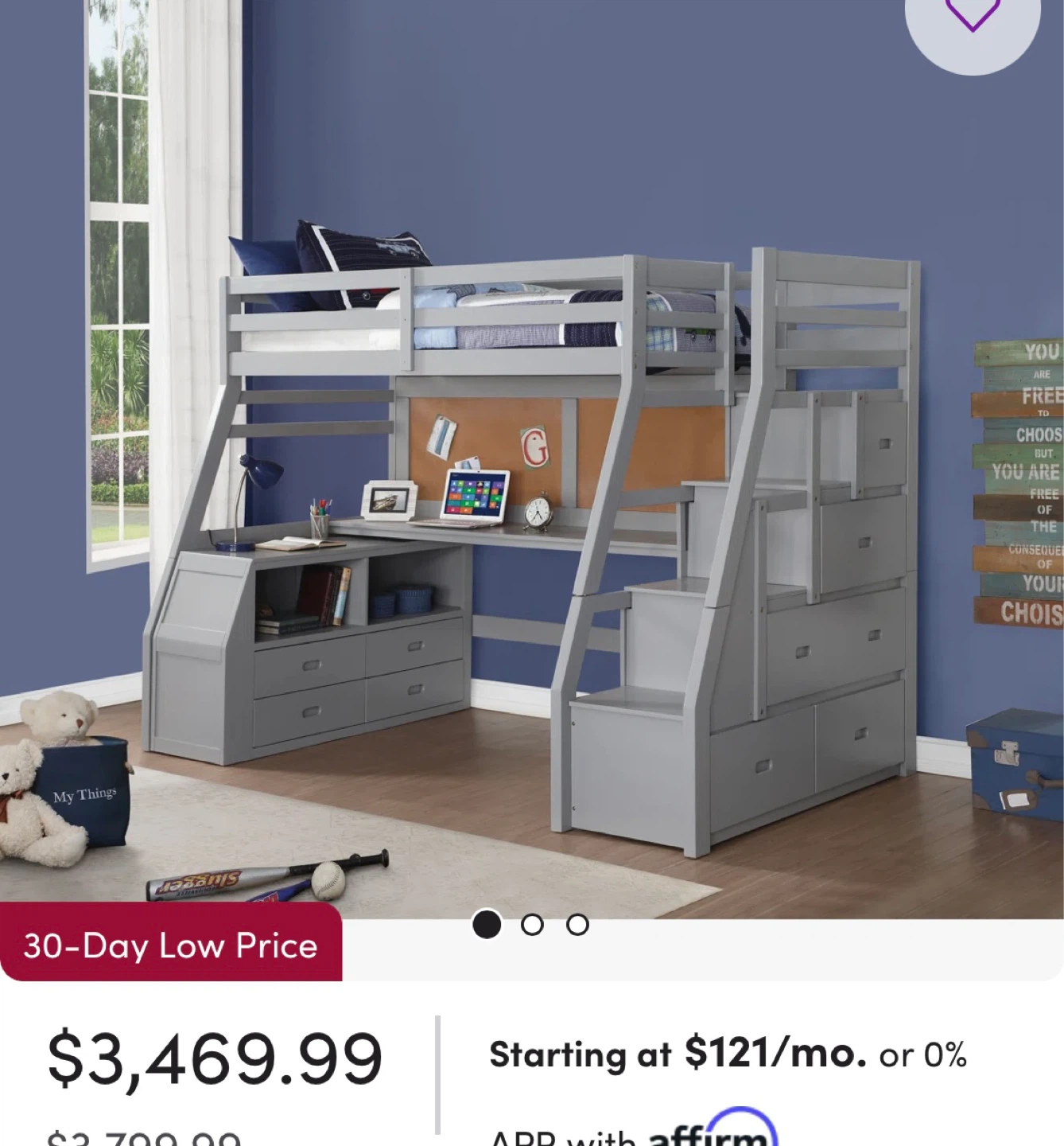 Grey Loft Bed with Desk and Storage - photo 5