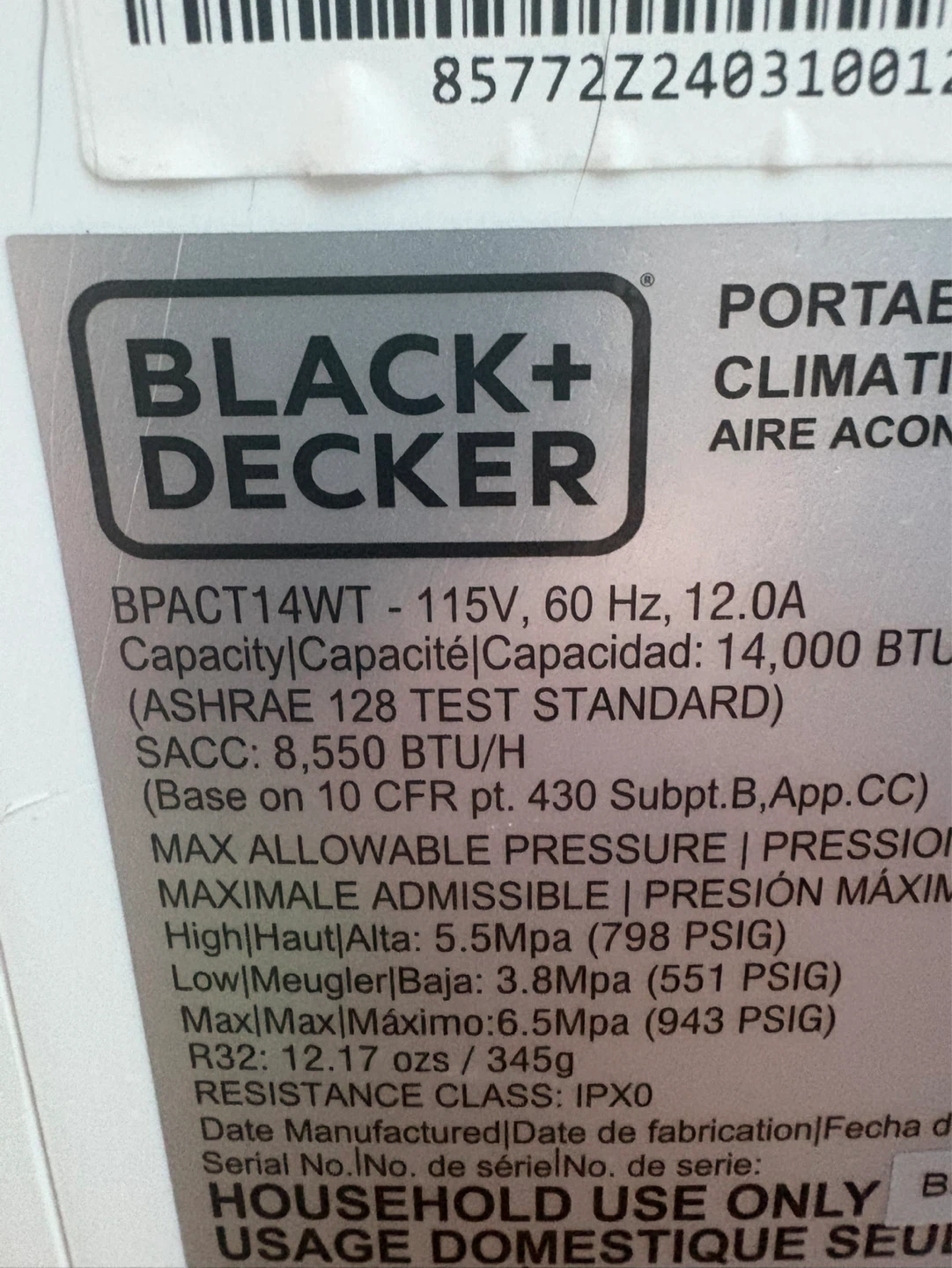 BLACK+DECKER BPACT14WT Portable Air Conditioner 14,000 BTU - photo 5