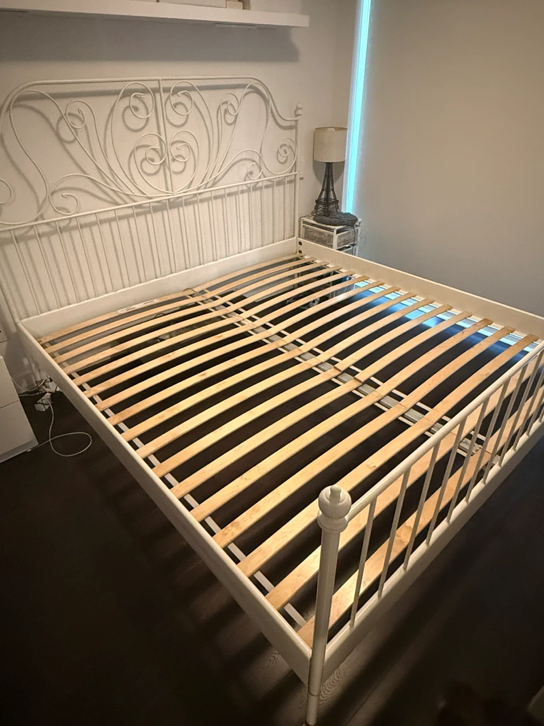 White Metal Bed Frame with Ornate Headboard - photo 3
