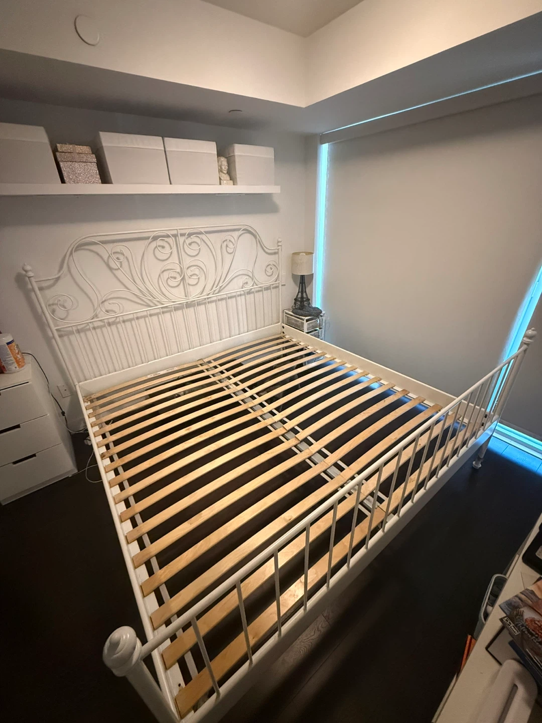 White Metal Bed Frame with Ornate Headboard - photo 2
