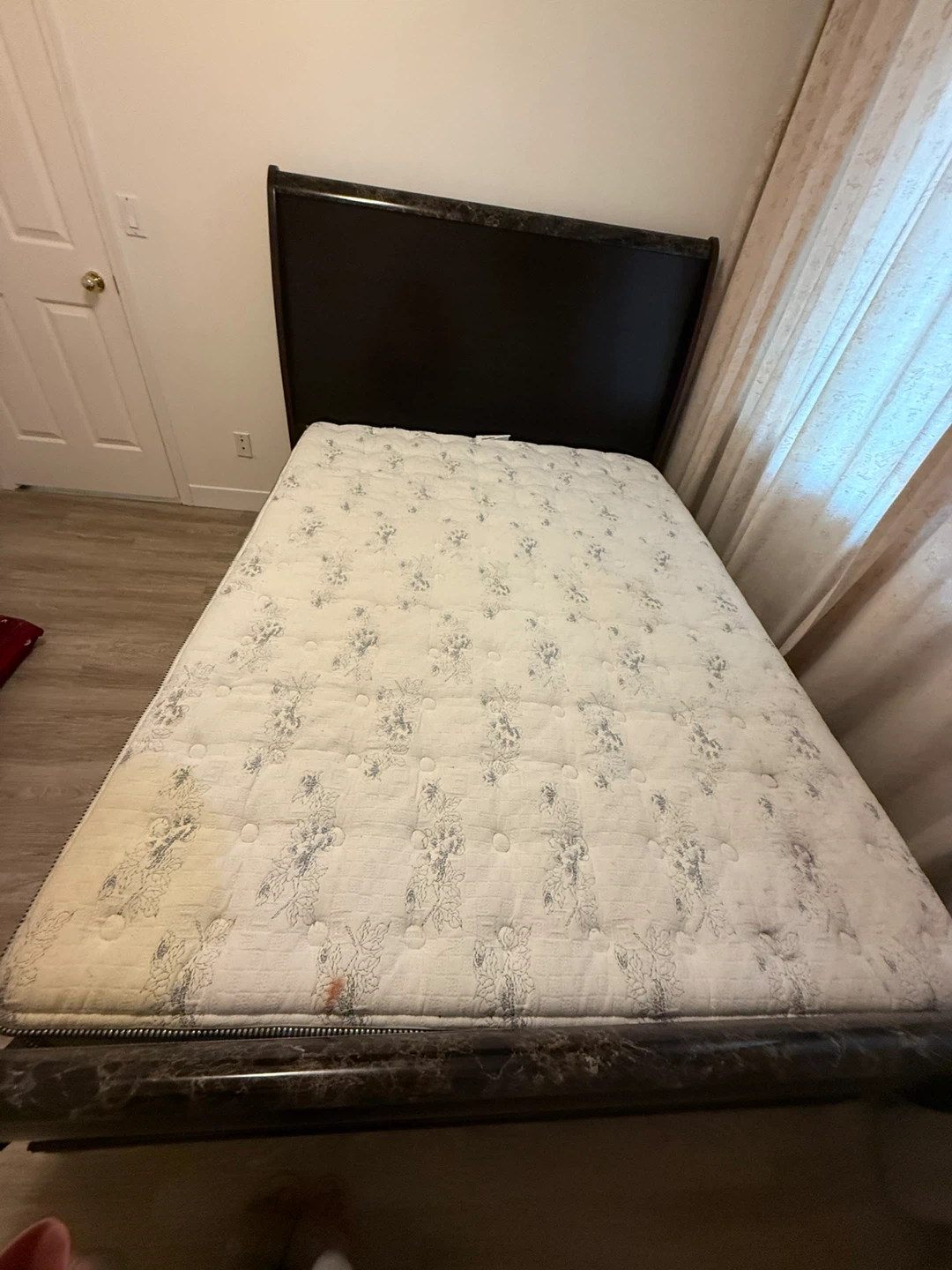 Dark Wood Sleigh Bed Frame and Mattress