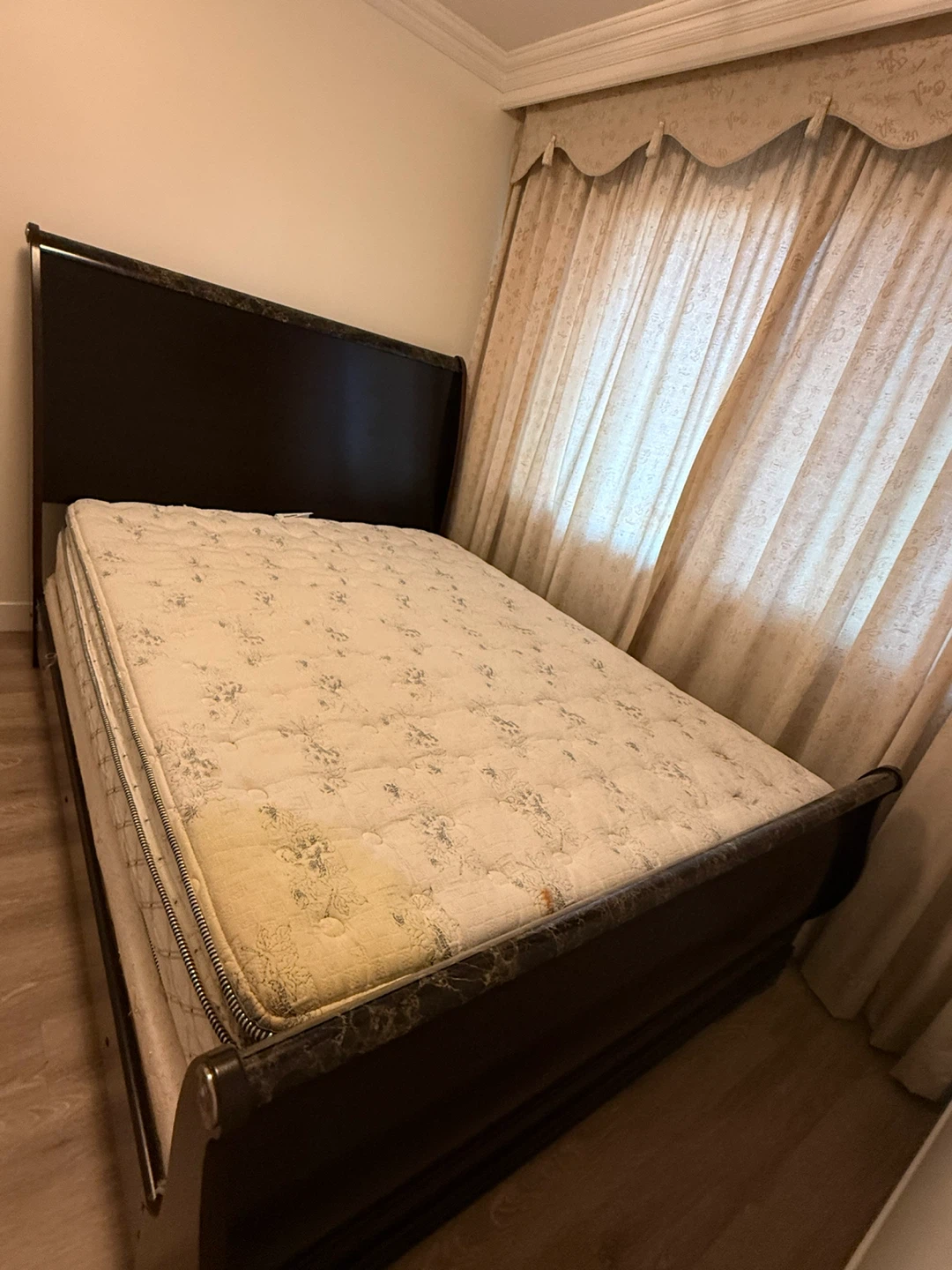 Dark Wood Sleigh Bed Frame and Mattress - photo 5