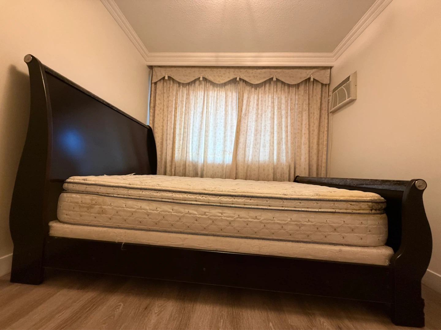Dark Wood Sleigh Bed Frame and Mattress - photo 3