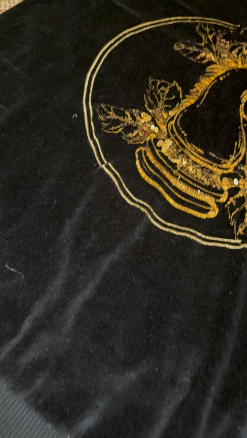 Zara Black Velvet Sweatshirt with Gold Knight Graphic - Size M - photo 3