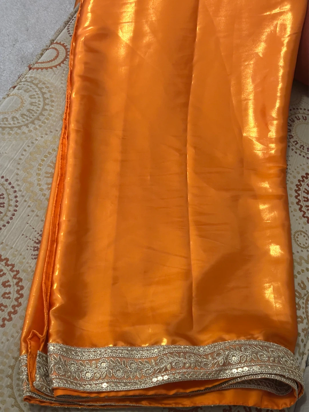 Orange Silk Fabric with Embellished Border
