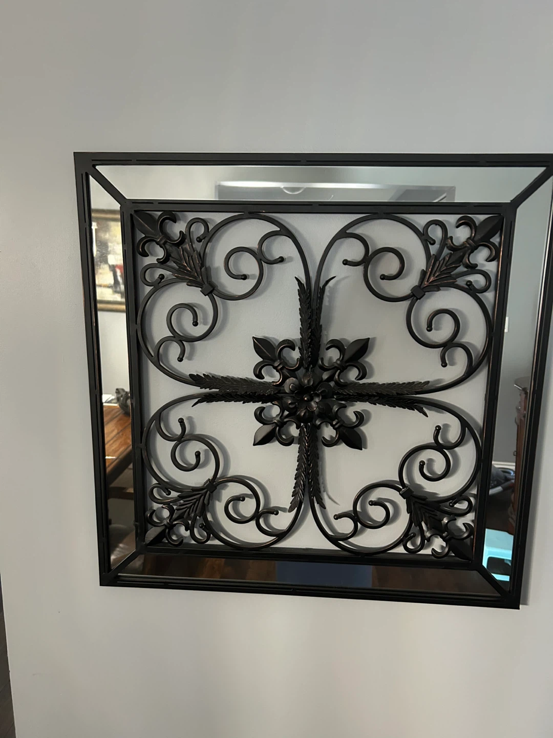 Decorative Wall Mirror with Black Metal Scrollwork