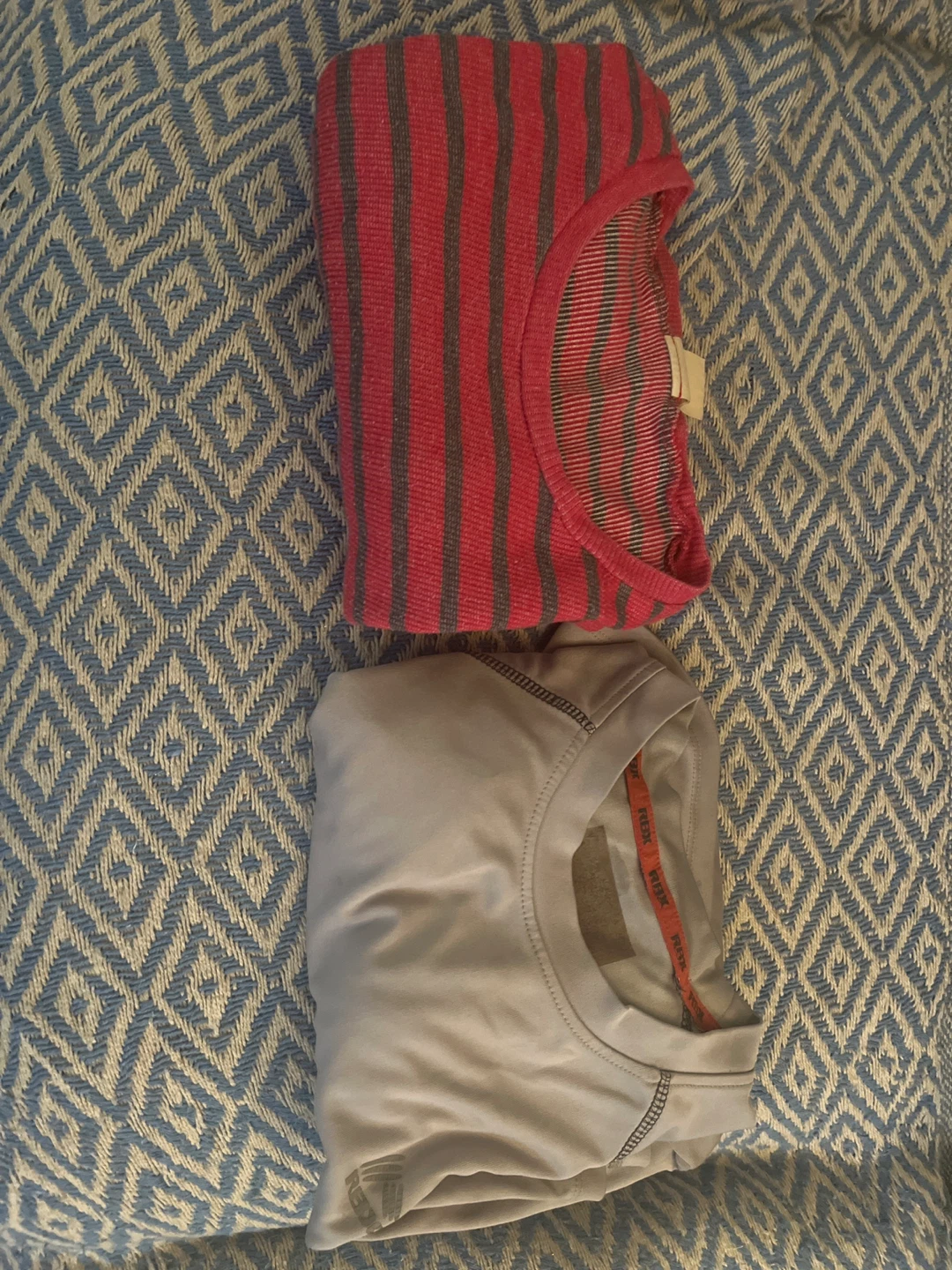 2 Red/Grey Striped & Grey Tops - Size Small