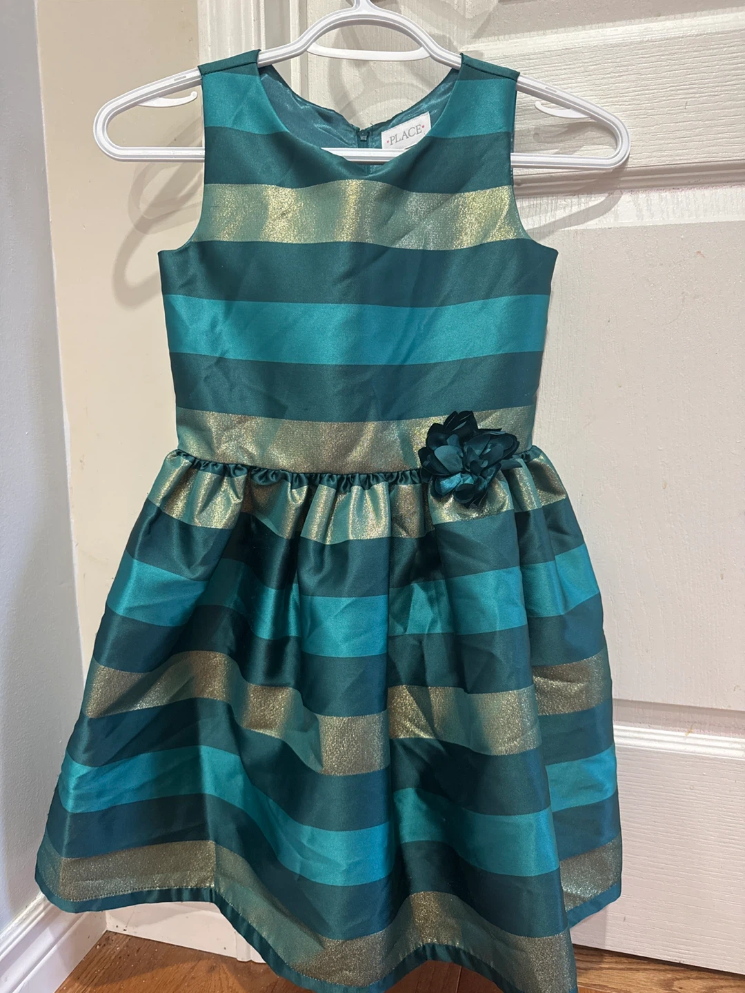 Children's Place Girls Teal Gold Striped Dress
