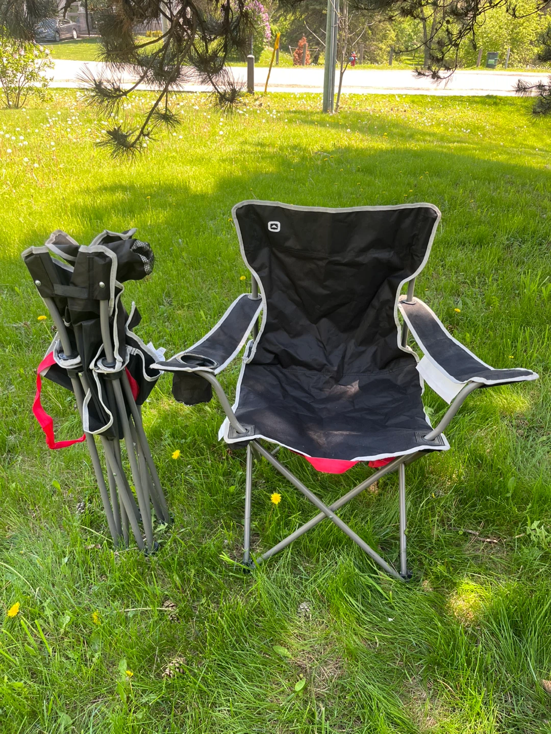 2 Outbound Black Camping Chairs with Cup Holder