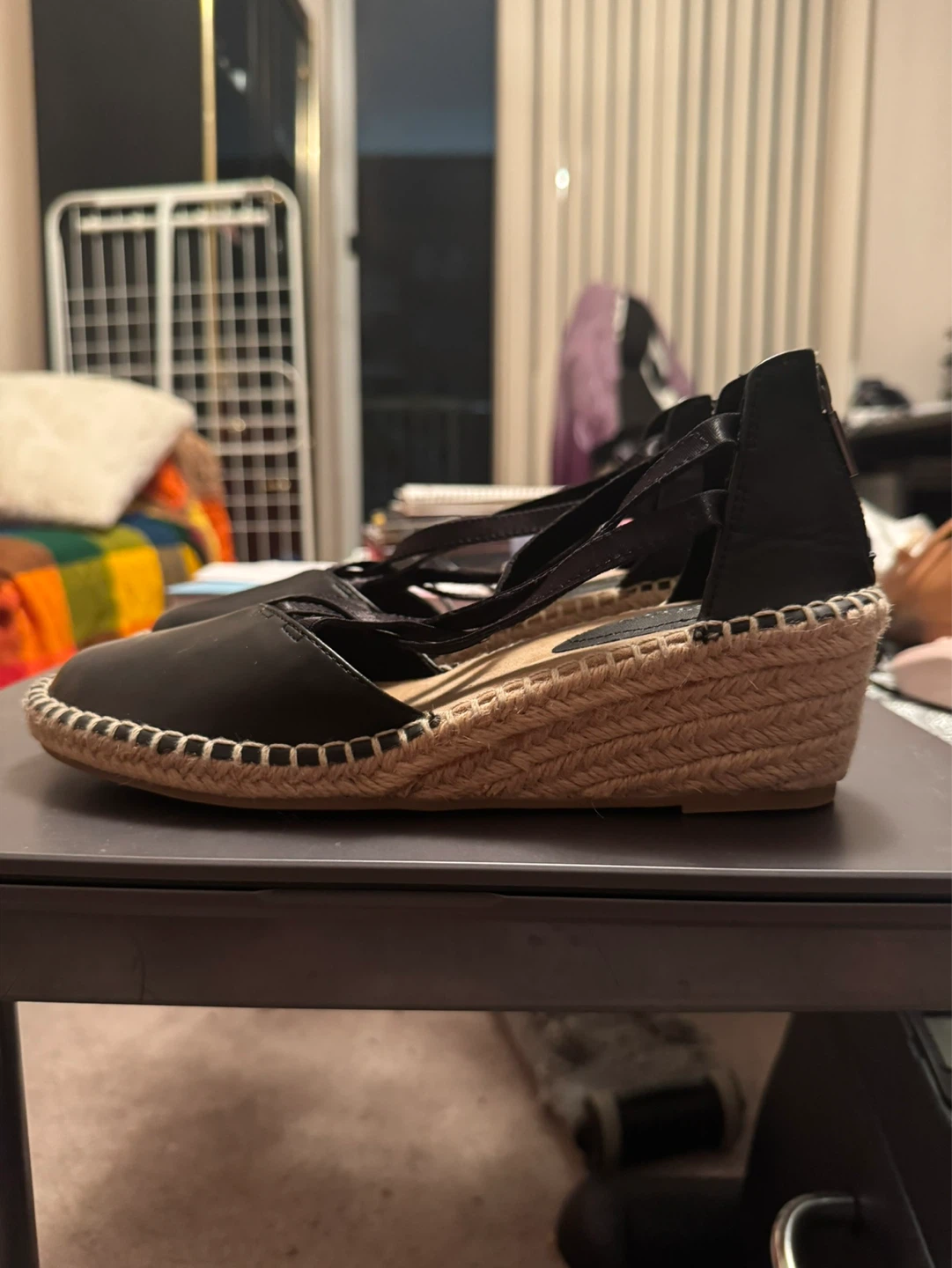 Reaction Kenneth Cole Black Espadrille Wedge Sandals, Size 6.5 - photo 3