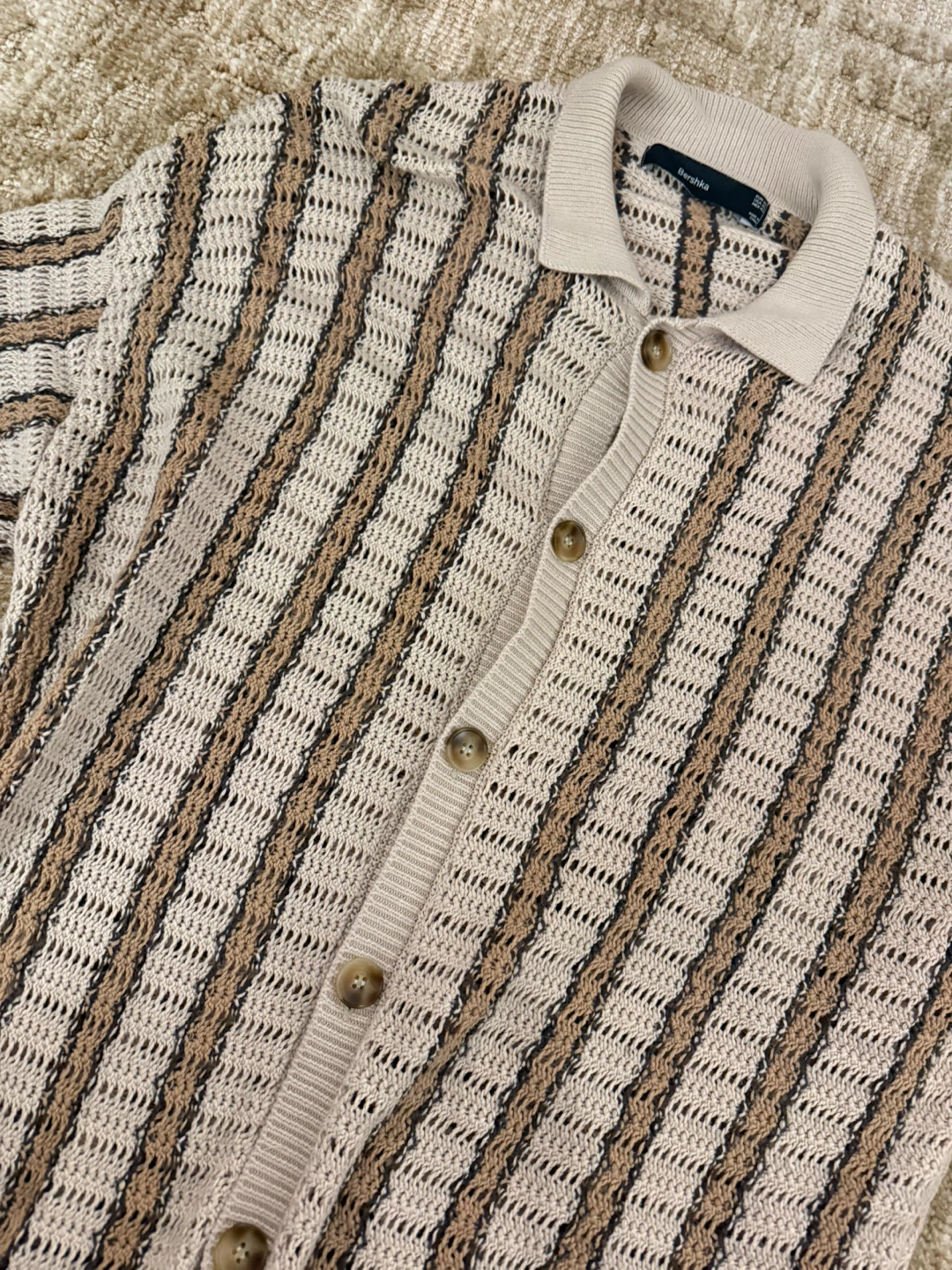 Bershka Striped Knit Polo Cardigan - photo 3